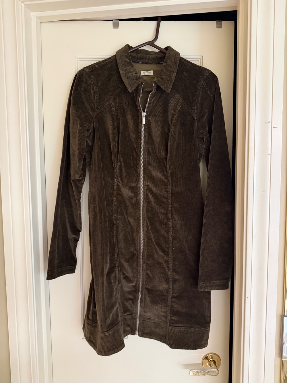 Pilcro Dark Brown Corduroy Zip-Front Trench Coat
